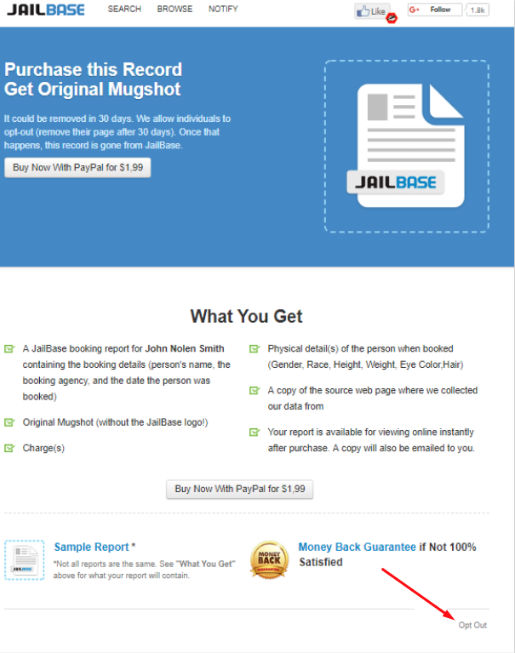 JailBase site main page