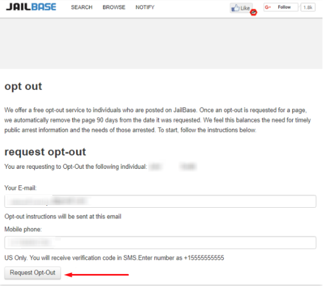 JailBase opt out form