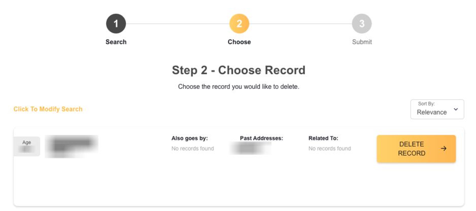 How to opt out of Information.com - Search for your record - Step2