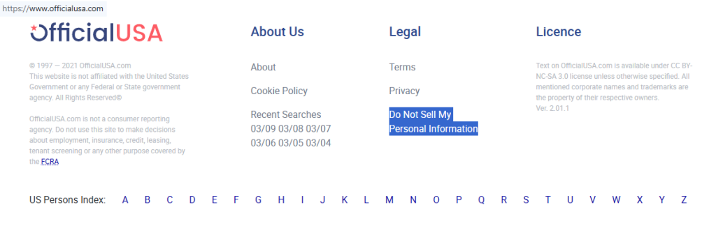How to opt out of OfficialUSA - Open the privacy page