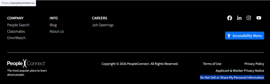 How to opt out of PeopleConnect -  Open the privacy page - Step1