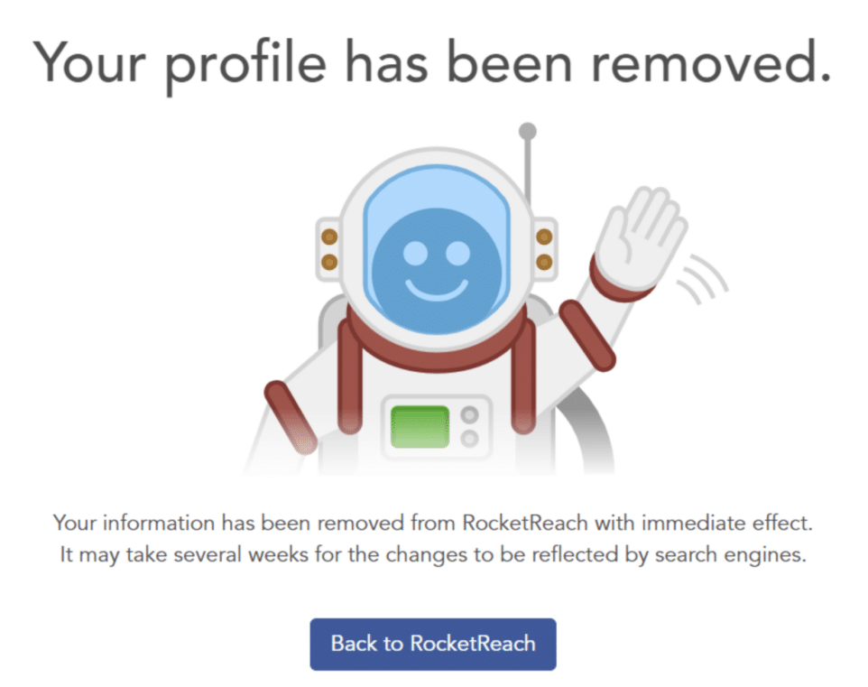 How to opt out of RocketReach - Confirm deletion