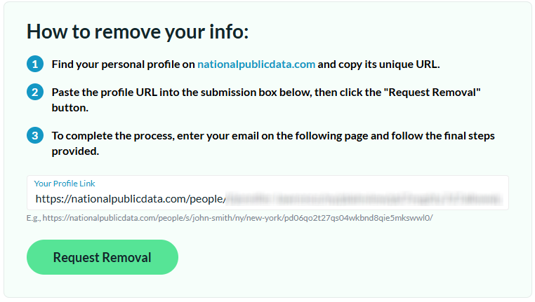 How to opt out of National Public Data - Open the privacy page and submit your identifiers - step2