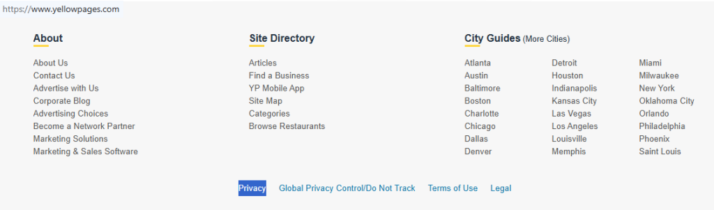 How to opt out of Yellow Pages - Open the privacy page