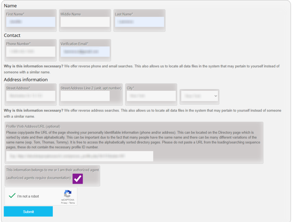 How to opt out of Absolute People Search — Submit your identifiers