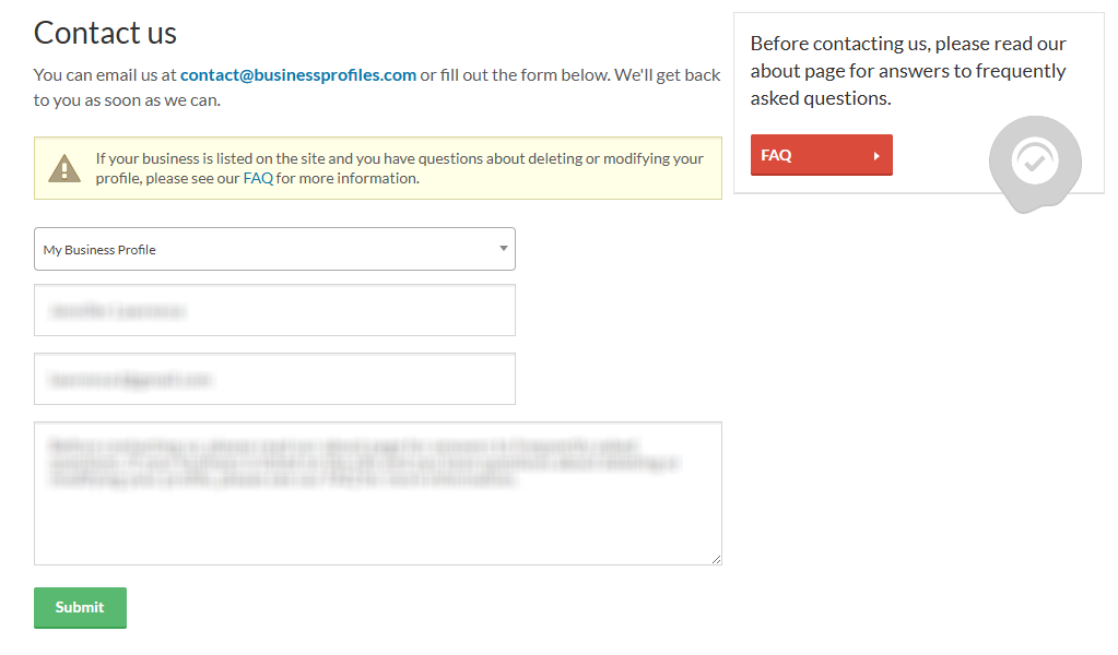 How to opt out of BusinessProfile — Submit your identifiers and paste the business URL