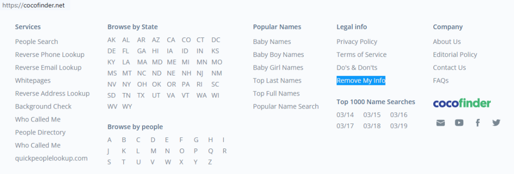 How to opt out of CocoFinder — Open the privacy page and locate the opt-out form — Step 1