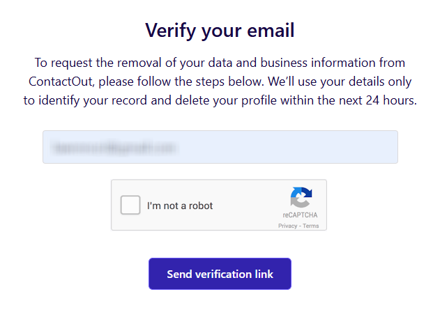 How to opt out of ContactOut — Open the privacy page and pass verification — Step 2