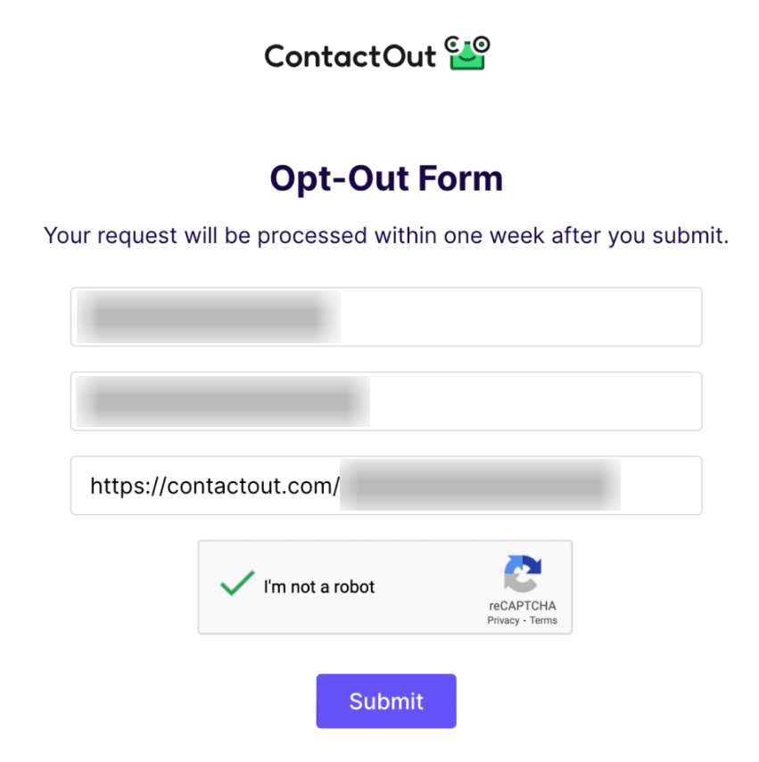 How to opt out of ContactOut — Submit your identifiers and paste the URL