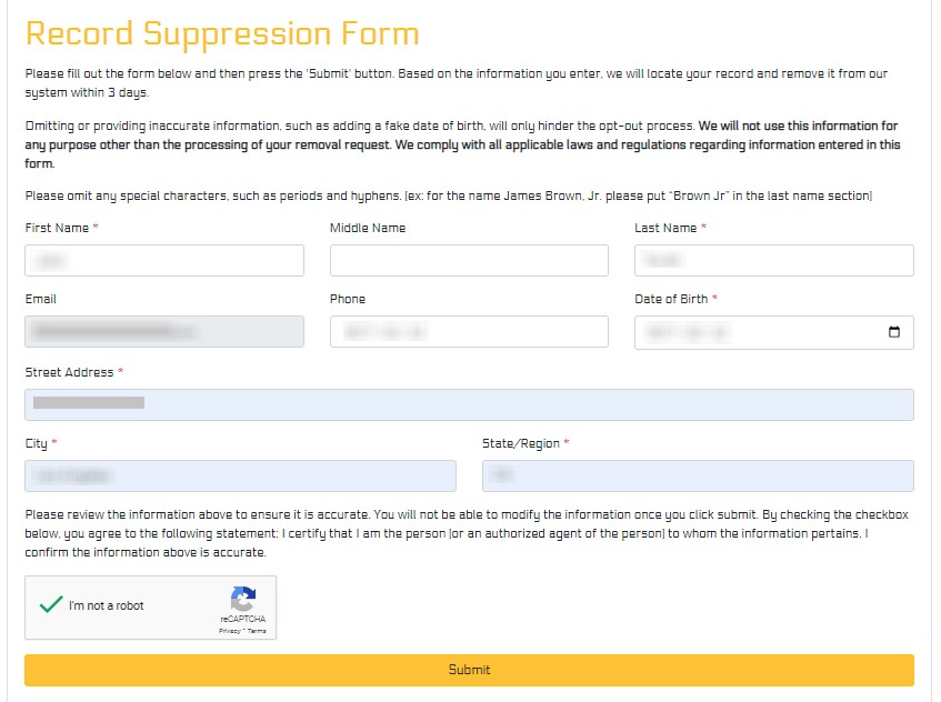 How to opt out of CyberBackgroundChecks — Submit your identifiers