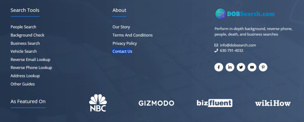 How to opt out of DOBsearch — Open the Contact Us page