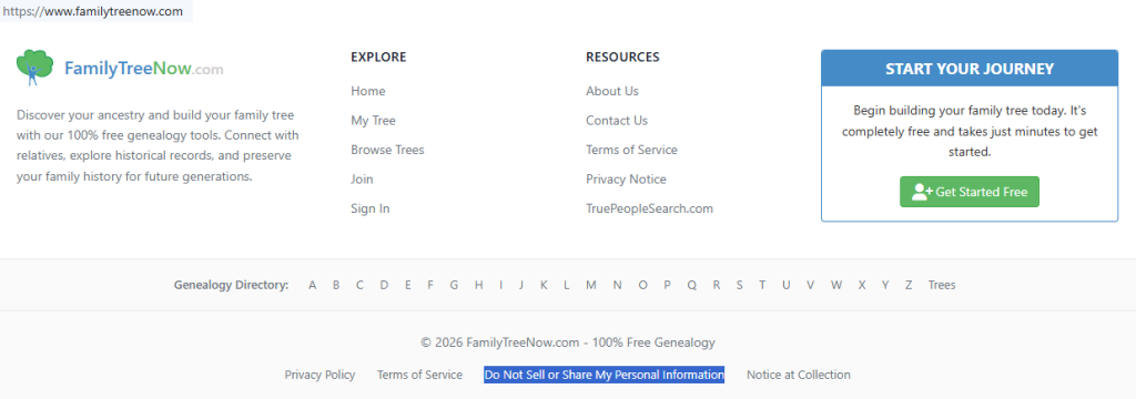 How to opt out of FamilyTreeNow — Open the privacy page