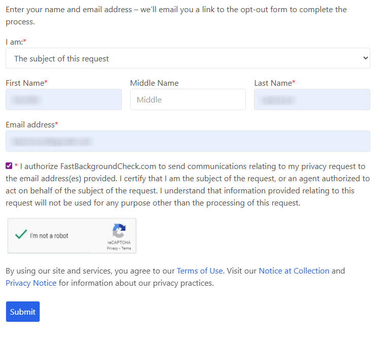 How to opt out of FastBackgroundCheck — Submit your identifiers