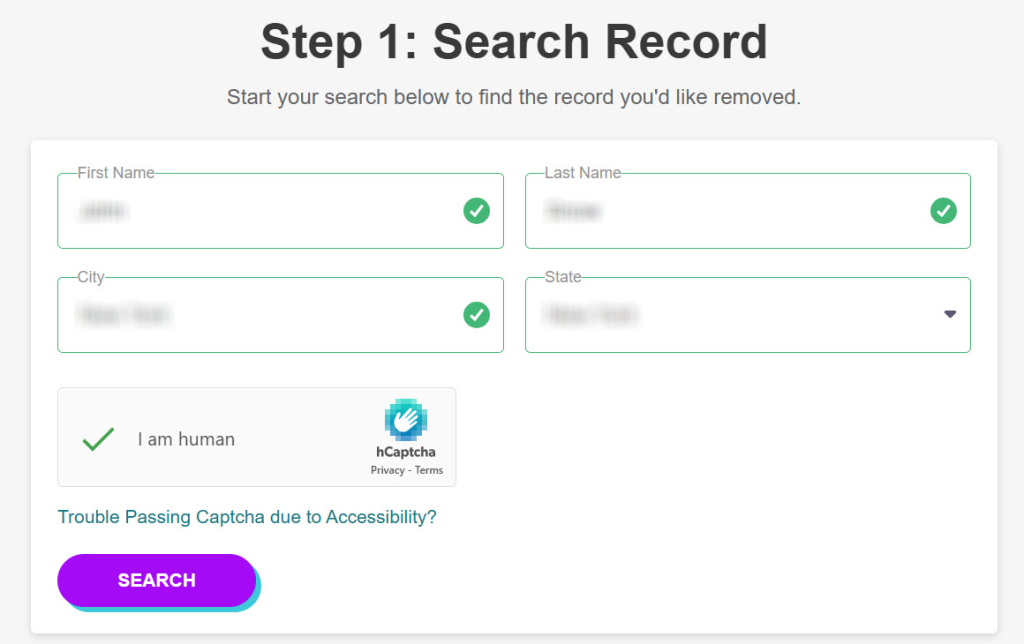 How to opt out of FreePeopleSearch— Search for your record — Step 1