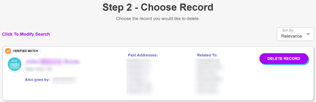 How to opt out of FreePeopleSearch— Search for your record — Step 2