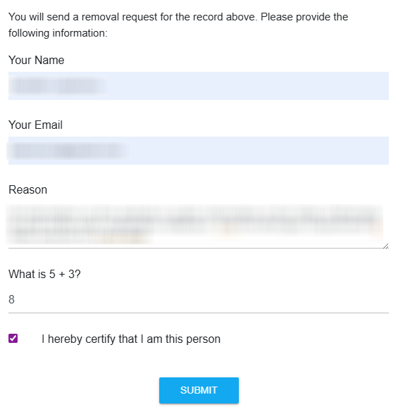 How to opt out of Michigan Residents Database — Submit your identifiers — Step 3