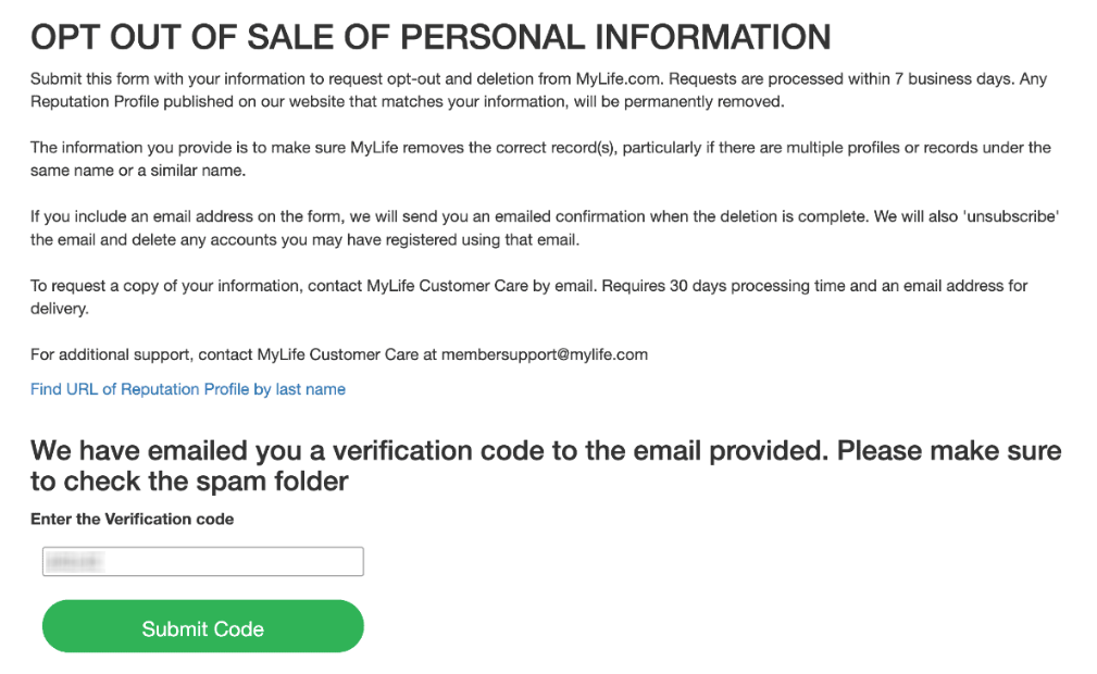 How to opt out of MyLife  — Verify your email — Step 2
