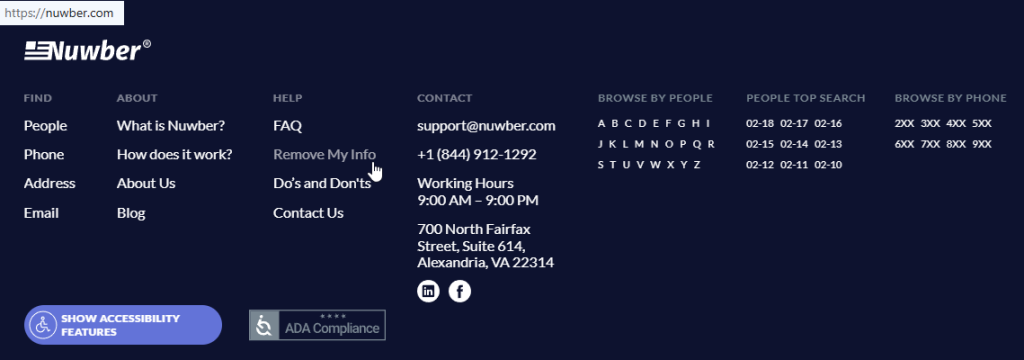 How to opt out of Nuwber — Open the privacy page