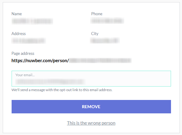 How to opt out of Nuwber — Submit identifiers and paste the URL — Step 2