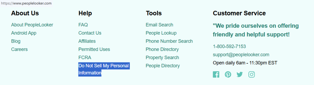 How to opt out of PeopleLooker — Open the privacy page