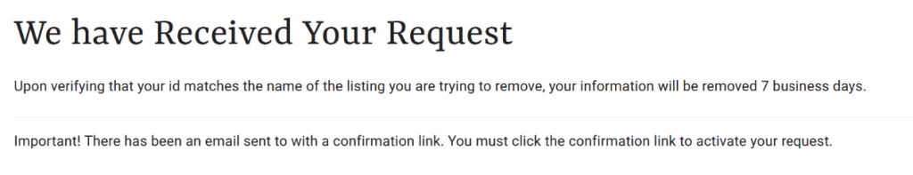 How to opt out of PeopleWhiz — Confirm deletion