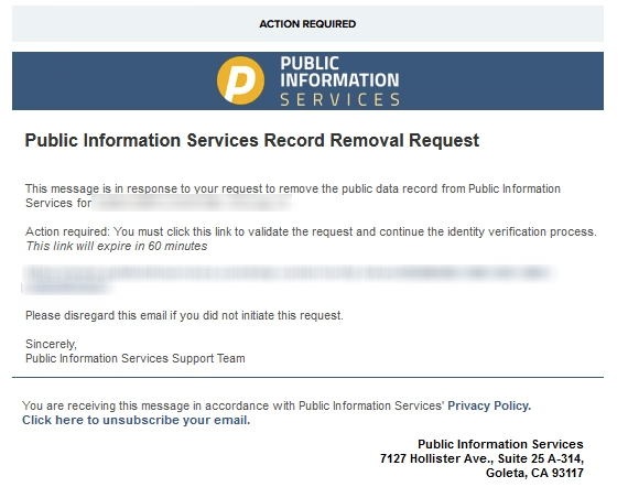 How to opt out of Public Information Services — Verify via code or link (email/SMS)