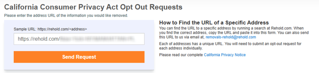How to opt out of Rehold — Copy and paste the profile URL