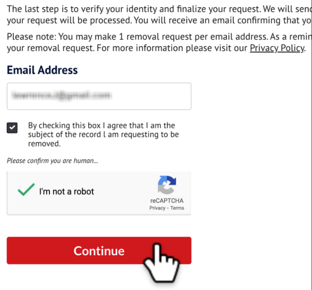 How to opt out of Search Public Records — Verify via code or link (email/SMS)