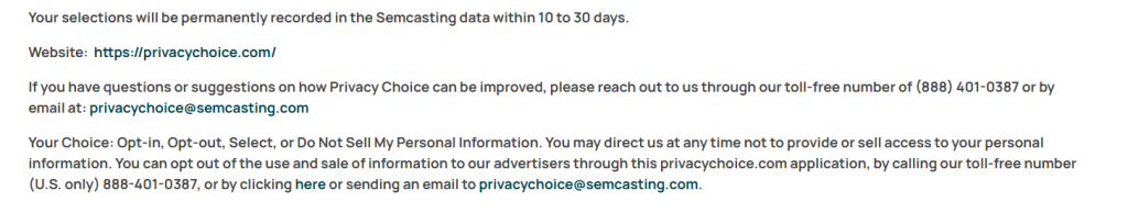How to opt out of Semcasting — Locate the Privacy Choice page