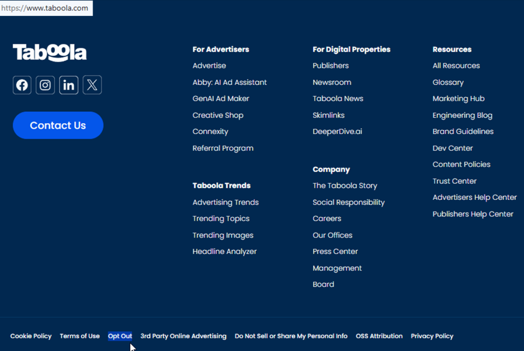 How to opt out of Taboola —Open the official privacy policy — Step 1