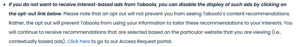 How to opt out of Taboola —Open the official privacy policy — Step 2