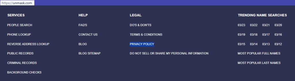 How to opt out of UnMask — Open the privacy page — Step 1