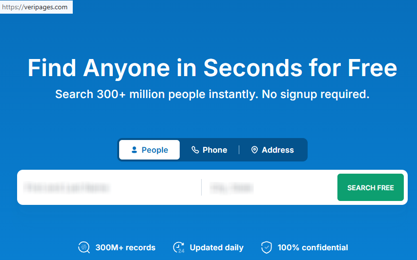 How to opt out of Veripages — Search for your record and copy the profile URL — Step 1
