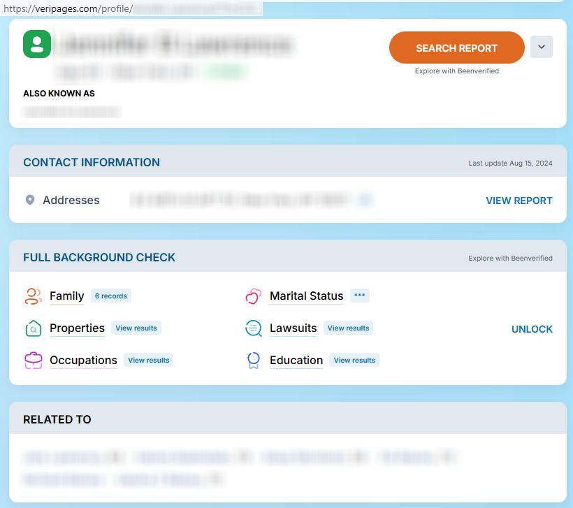How to opt out of Veripages — Search for your record and copy the profile URL — Step 2