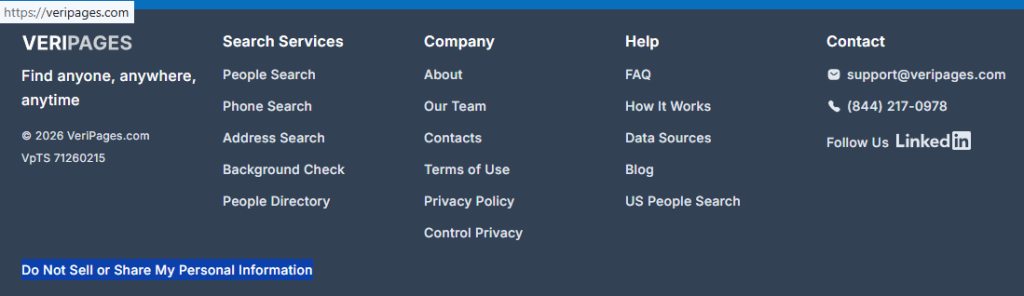 How to opt out of Veripages — Open the privacy page