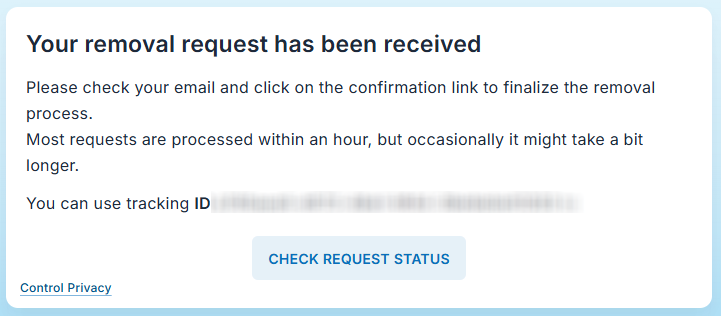 How to opt out of Veripages — Confirm deletion — Step 1