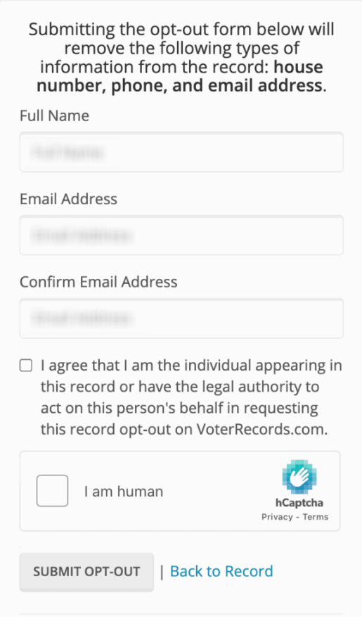 How to opt out of VoterRecords — Submit your identifiers