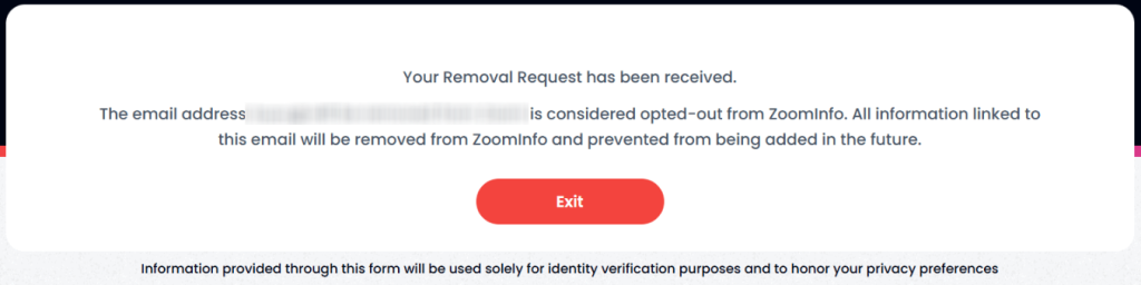 How to opt out of ZoomInfo — Confirm deletion