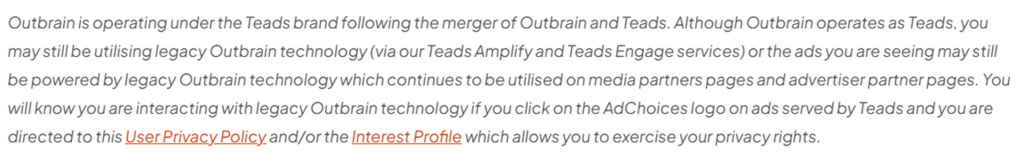 How to opt out of Outbrain — Open the privacy policy — Step 2