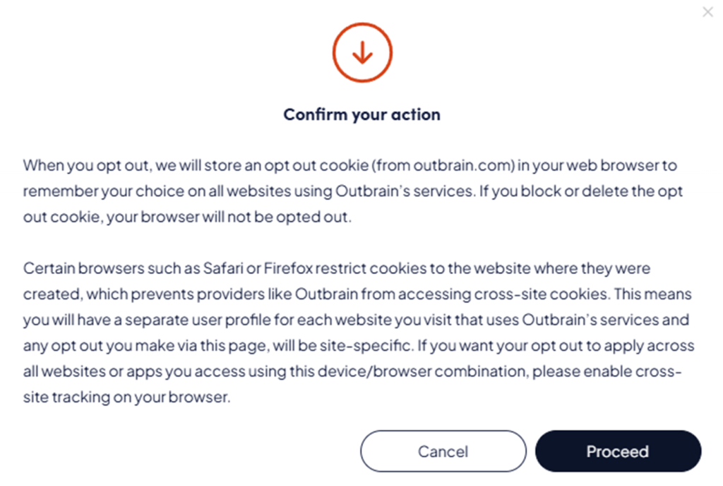 How to opt out of Outbrain — Confirm deletion