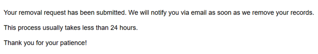How to opt out of PeopleByName — Confirm deletion