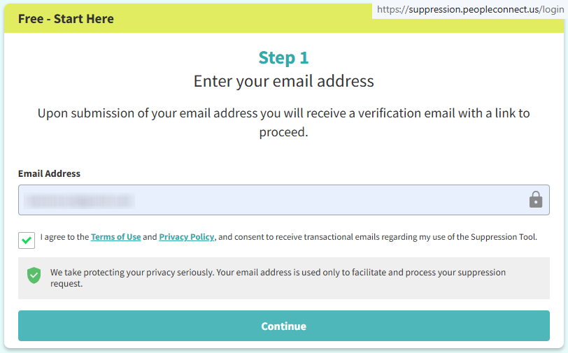 How to opt out of PeopleLookup — Verify your inbox contact — Step 1