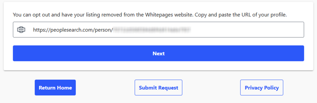 How to opt out of PeopleSearch — Open the privacy page and paste your profile URL — Step 2