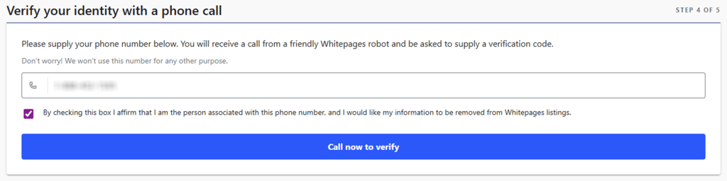 How to opt out of PeopleSearch — Choose the removal request reason — Step 2